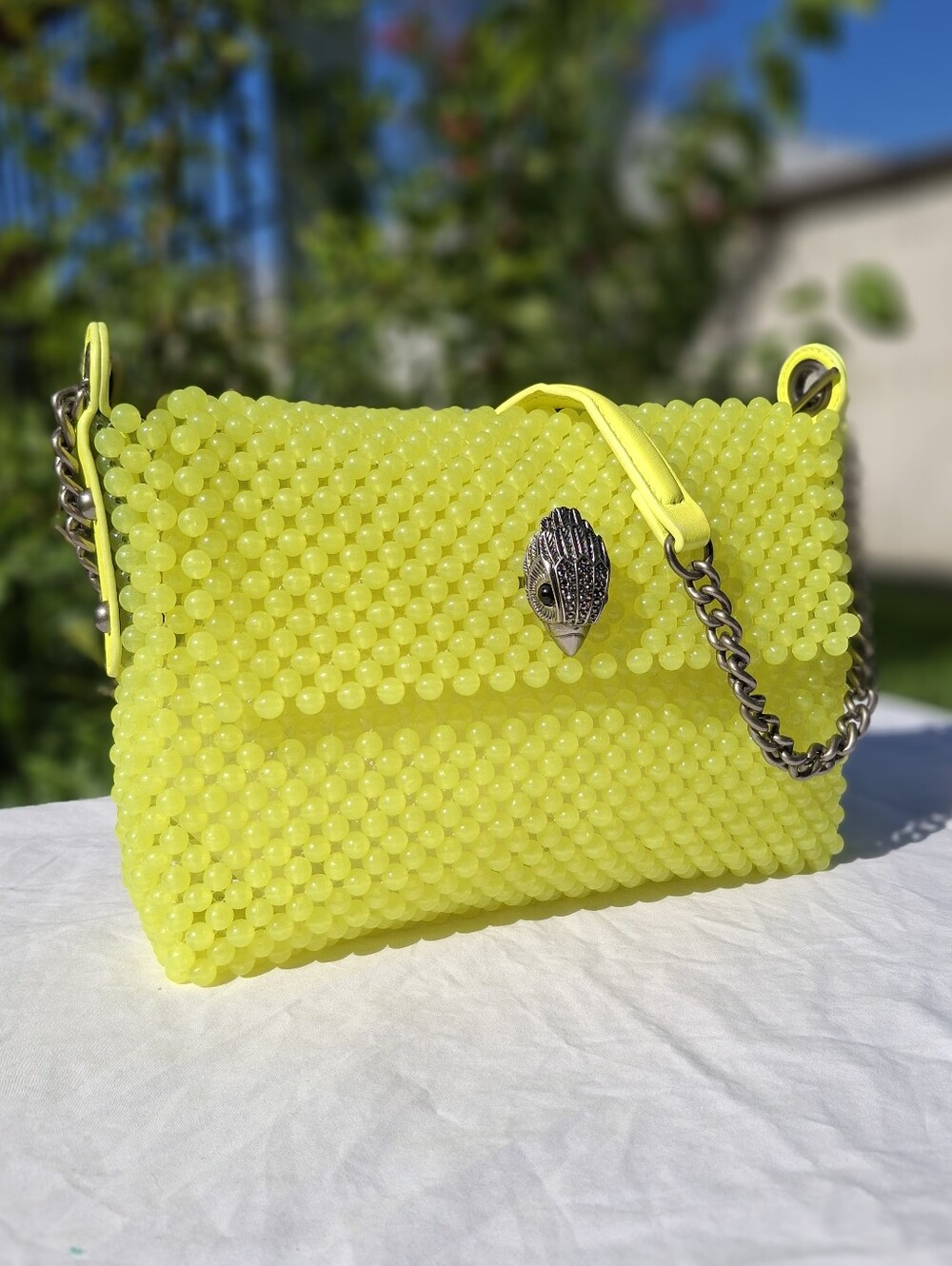 Kurt Geiger London Neon Yellow Beaded Kensington Shoulder Bag - Picture 13 of 13